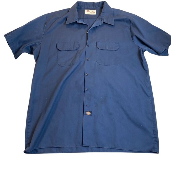 Dickies Men's Work Shirt 2XL Navy Blue Short Sleeve Button-Up Vintage - Picture 1 of 9